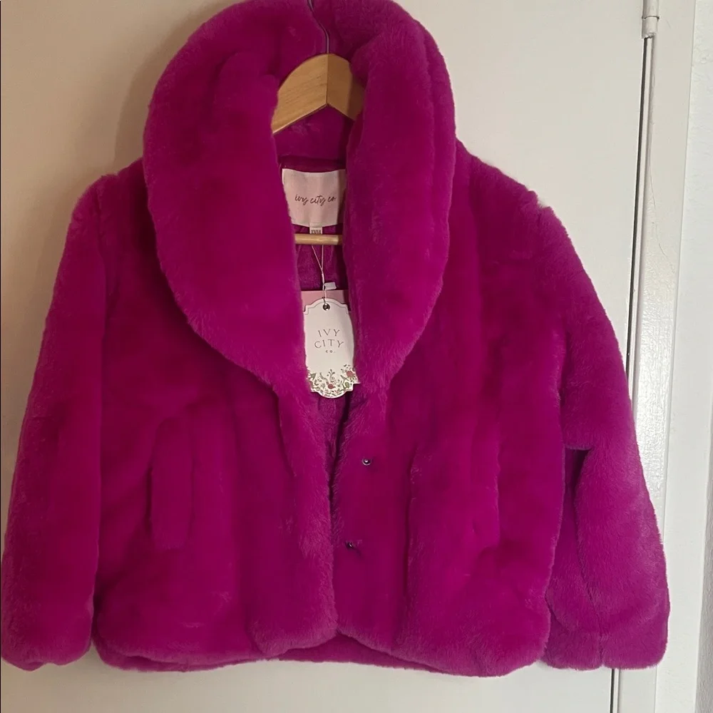 Ivy City Co Vibrant Pink Faux Fur Jacket